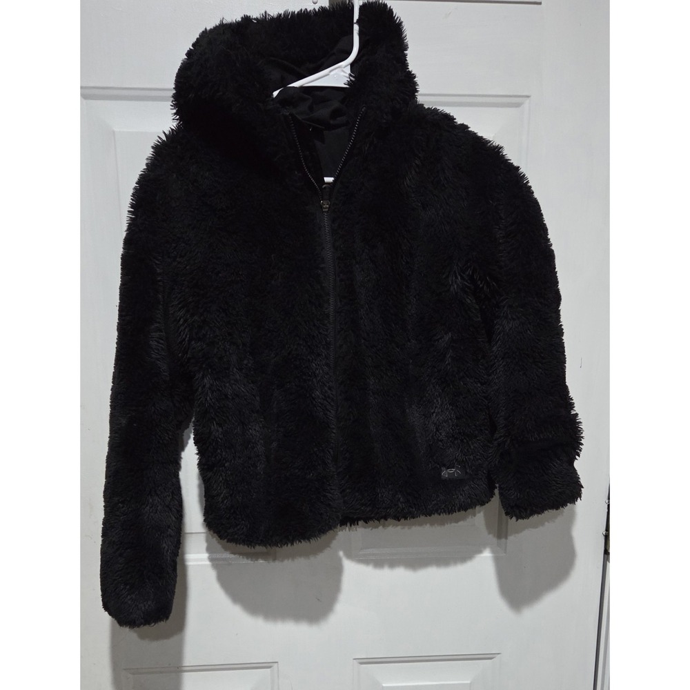 Under Armour Black Faux Fur Hooded Full Zip Jacket Girls Youth L